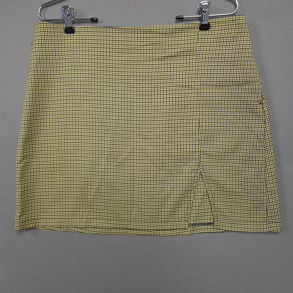 Urban Outfitters Skirt Women's Plaid Mini Slit Yellow Large
